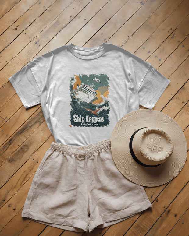 Cruise 2025 Funny Ship Happens Shirt - Family Vacation Tee, Beach Trip Shirt, Matching Cruise Shirts, Group Travel Outfit, Gift Idea