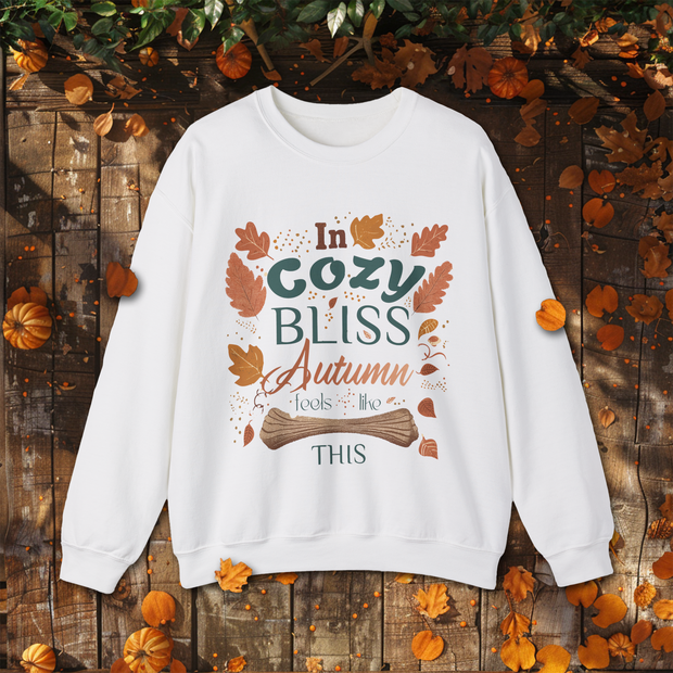 Autumn Cozy Bliss Black Sweatshirt, Fall Leaves Sweater, Autumn Vibes Jumper, Warm Pullover, Cozy Seasons Top, Autumn Apparel