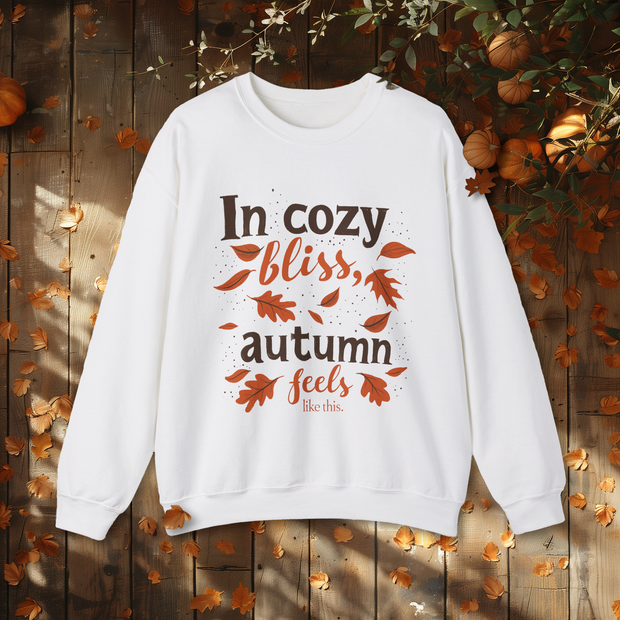 Autumn Bliss Crewneck Sweatshirt, Cozy Fall Typography Jumper, Unisex Pullover, Seasonal Sweatshirt, Fall Leaves Sweatshirt, Autumn Gift