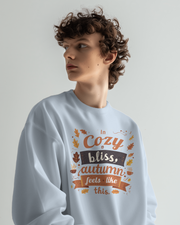 Autumn Cozy Bliss Sweatshirt, Fall Leaves Crewneck Jumper, Thanksgiving Gift, Warm and Cozy Clothing, White Pullover Sweater, Seasonal