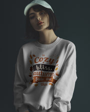 Autumn Cozy Bliss Sweatshirt, Fall Leaves Crewneck Jumper, Thanksgiving Gift, Warm and Cozy Clothing, White Pullover Sweater, Seasonal