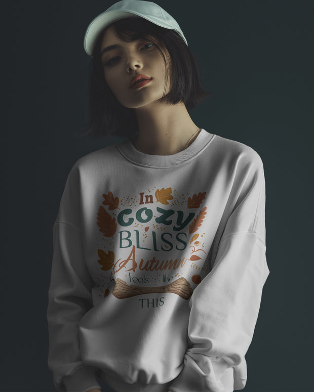 Autumn Cozy Bliss Black Sweatshirt, Fall Leaves Sweater, Autumn Vibes Jumper, Warm Pullover, Cozy Seasons Top, Autumn Apparel