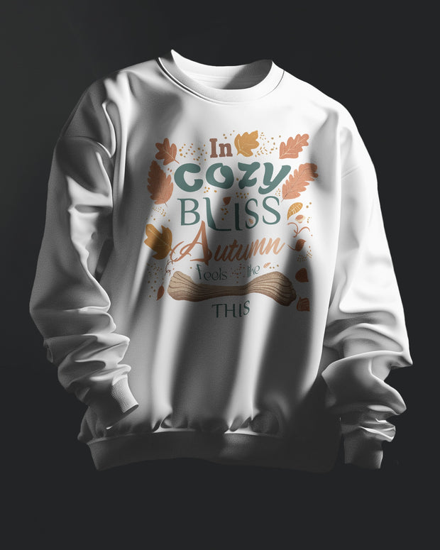 Autumn Cozy Bliss Black Sweatshirt, Fall Leaves Sweater, Autumn Vibes Jumper, Warm Pullover, Cozy Seasons Top, Autumn Apparel