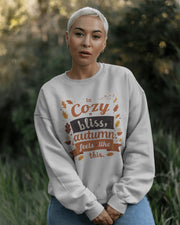 Autumn Cozy Bliss Sweatshirt, Fall Leaves Crewneck Jumper, Thanksgiving Gift, Warm and Cozy Clothing, White Pullover Sweater, Seasonal