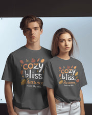 Cozy Bliss Autumn Leaves T-shirt, Gray Fall Typography Tee, Unisex Garment-Dyed Top, Gift for Nature Lovers, Comfortable Cotton Shirt