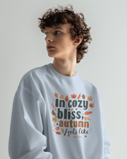 Autumn Bliss Typography Sweatshirt, Cozy White Fall Leaf Design, Unisex Crewneck Jumper, Autumn Apparel Gift, Thanksgiving Outfit, Holiday