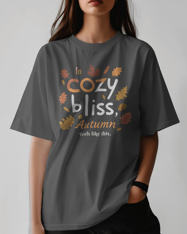 Cozy Bliss Autumn Leaves T-shirt, Gray Fall Typography Tee, Unisex Garment-Dyed Top, Gift for Nature Lovers, Comfortable Cotton Shirt