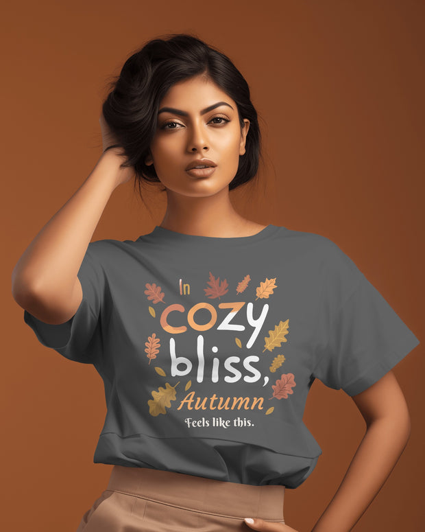 Cozy Bliss Autumn Leaves T-shirt, Gray Fall Typography Tee, Unisex Garment-Dyed Top, Gift for Nature Lovers, Comfortable Cotton Shirt