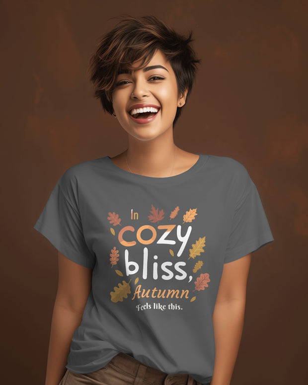 Cozy Bliss Autumn Leaves T-shirt, Gray Fall Typography Tee, Unisex Garment-Dyed Top, Gift for Nature Lovers, Comfortable Cotton Shirt