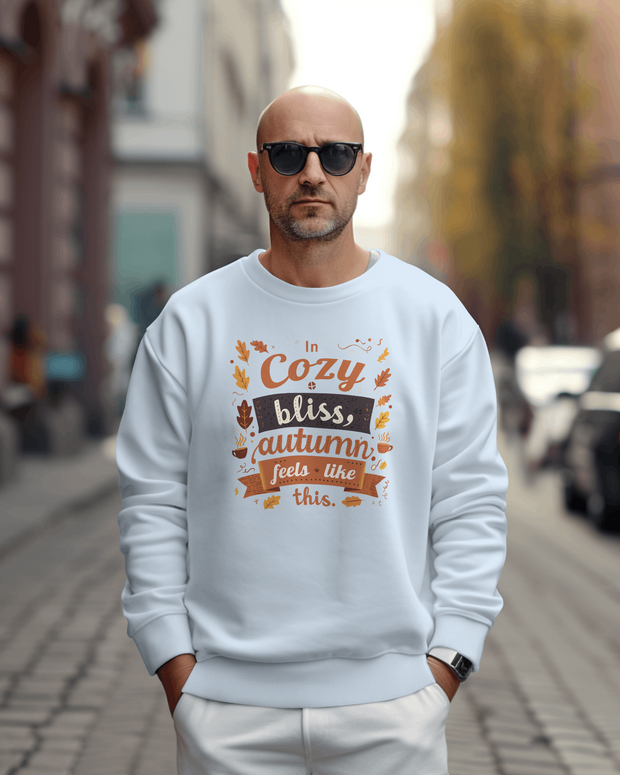 Autumn Cozy Bliss Sweatshirt, Fall Leaves Crewneck Jumper, Thanksgiving Gift, Warm and Cozy Clothing, White Pullover Sweater, Seasonal