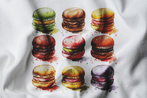Macrons,delicious,colorfull,graphic,sweets,backery, watercolor.