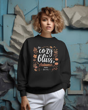 Cozy Bliss Autumn Vibes Crewneck Sweatshirt, Fall Feeling Jumper, Comfy Pullover, Warm Black Sweater, Seasonal Apparel