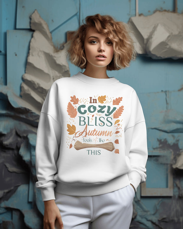 Autumn Cozy Bliss Black Sweatshirt, Fall Leaves Sweater, Autumn Vibes Jumper, Warm Pullover, Cozy Seasons Top, Autumn Apparel