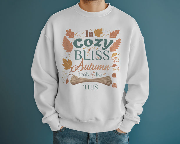 Autumn Cozy Bliss Black Sweatshirt, Fall Leaves Sweater, Autumn Vibes Jumper, Warm Pullover, Cozy Seasons Top, Autumn Apparel