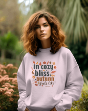 Autumn Bliss Typography Sweatshirt, Cozy White Fall Leaf Design, Unisex Crewneck Jumper, Autumn Apparel Gift, Thanksgiving Outfit, Holiday