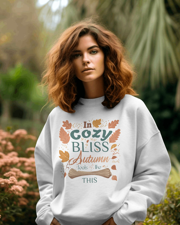 Autumn Cozy Bliss Black Sweatshirt, Fall Leaves Sweater, Autumn Vibes Jumper, Warm Pullover, Cozy Seasons Top, Autumn Apparel