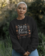 Cozy Bliss Autumn Vibes Crewneck Sweatshirt, Fall Feeling Jumper, Comfy Pullover, Warm Black Sweater, Seasonal Apparel