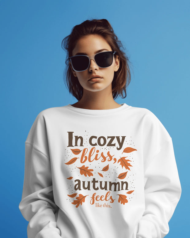 Autumn Bliss Crewneck Sweatshirt, Cozy Fall Typography Jumper, Unisex Pullover, Seasonal Sweatshirt, Fall Leaves Sweatshirt, Autumn Gift