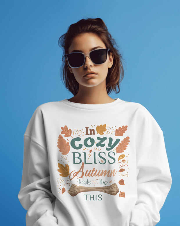 Autumn Cozy Bliss Black Sweatshirt, Fall Leaves Sweater, Autumn Vibes Jumper, Warm Pullover, Cozy Seasons Top, Autumn Apparel