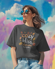 Cozy Bliss Autumn Leaves T-shirt, Gray Fall Typography Tee, Unisex Garment-Dyed Top, Gift for Nature Lovers, Comfortable Cotton Shirt