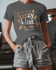 Cozy Bliss Autumn Leaves T-shirt, Gray Fall Typography Tee, Unisex Garment-Dyed Top, Gift for Nature Lovers, Comfortable Cotton Shirt